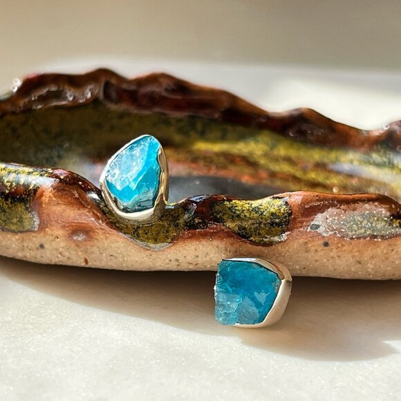 Hushwink Jewelry - Sterling Silver Raw Sky Apatite Bright Teal Stud Earrings